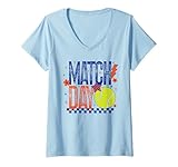 Damen Tennis Match Mädchen Tennis Team Player Orange und Blau T-Shirt mit V-Ausschnitt