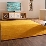 Steffensmeier Gabbeh Teppich Nomade | Wolle (Schurwolle), Gelb, Größe: 130x190 cm Kurzflor Teppich für Wohnzimmer, Flur, Ethno Look
