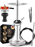 M. ROSENFELD Edelstahl Shisha Set Komplett - SSS Reise Shisha Köpfe und Shisha Zubehör incl. 150cm Shisha Schlauch mit Mundstück + Shisha Kaminkopf