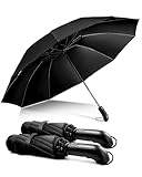 Kompakter Faltbarer Regenschirm sturmfest– mit Automatik windsicher schwarz faltet Sich nach innen für Herren, 210T Gewebe 105 cm Spannweite, 10 Knochenschirm groß Weihnachtsgeschenke 2 Packungen