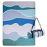 Exclusivo Mezcla wasserdichte Picknickdecke, Mehrzweck-Teppich für Camping, Reisen, Park, Strand, Garten, 3-lagig, 150 x 200 cm, groß, sanddichte Stranddecke, Blaue Welle