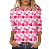 Langarmshirt Damen Lässiger Gänseblümchen-Druck Rundhalsausschnitt 3/4-Ärmel Tee Slim Fit Longbluse Longshirt Aesthetic Shirt Boho Tops Festliche Blusen Lockeres Tops