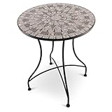 Raburg Mosaiktisch, 60 cm Ø, runder Gartentisch mit Mosaikmuster, Balkon- und Terrassentisch, mediterranes Flair, liebevolle Handarbeit, Mayla, Grau-Weiß-Anthrazit