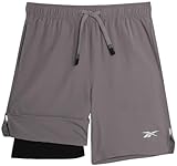 Reebok Active Shorts für Jungen, 2-in-1-Basketball-Kompressionsshorts mit Taschen, athletische Shorts für Jungen (Größen 36-44), Reines Grau, 14-16