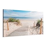 B&D XXL - Wandbilder XXL Strand 150x50 cm 1 tlg Wand Deko Leinwand Bilder Groß Wandbild Wohnzimmer Bild Schlafzimmer Kunstdruck Panoramabild - Meer Natur Landschaft Blick auf die Strände c-B-0158-b-a