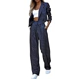 Richymfa Tailleur Damen Sommer Elegant Zeremonie Tailleur mit Hose für Damen, offen, vorne formell, Langarm, komplett mit Hose und Blazer, Hose und Jacke Herbst Winter, blau, S