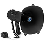VONYX MEG090 - Akku Megafon mit Sirene und Mikrofon, Bluetooth, Aufnahmefunktion, Leistungsstarkes 90W Megaphon mit Mikrofon, bis 1400 Meter, USB, SD, MP3 & AUX, Megaphon mit Umhänge-Gurt, Schwarz