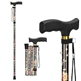 supregear Faltbarer Gehstock - Gehstock Klappbar, Höhenverstellbarer Spazierstock, Flexibler Leichter Reisestock, Zusammenklappbare Gehhilfe zur Balance, für Männer und Frauen, Schwarz Blumen