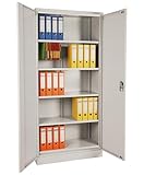Sigma Aktenschrank, Metall, 92 x 42 x 195 cm, abschließbar, 2 Flügeltüren, 4 Regale, Schloss mit schlüssel, grau