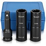 sukudon 3PCS Schlagschrauber Nüsse-18,5mm 19,5mm Steckschlüsselsatz- 1/2 Zoll Doppelkopf Radmutternschlüssel-Reifenwechsel Werkzeug，fit Ford Land Rover und Alle Modelle