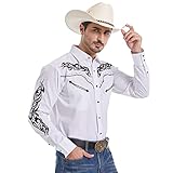 EL PIONERO Herren Western Cowboy Hemd Bestickt Hemd Langarm Casual Snap Button Shirt, Weiß, XX-Large