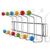 DESIGN DELIGHTS GARDEROBENLEISTE Colour Ball BUNT Silber| 50x15,5x6,5cm(LxHxT) | farbenfrohe Wandgarderobe, Garderobe mit 12 Haken, Hakenleiste mit bunten Kugeln