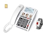 Geemarc CL9000 - Hausnotruf-Telefon und wasserdichtes SOS-Armband mit großen Tasten, verstärkter Lautstärke und beleuchtetem Display - Funktioniert nur mit SIM-Karte