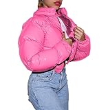 Generisch Winterjacke Damen Kurze Jacke für Damen, Winter, glänzend, mit Reißverschluss, Kurze Mäntel, gepolsterte Jacke (S)