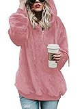 iWoo Plüsch Pullover Damen Hoodie Frauen Winter Plüsch Kapuzenpullover Sweatshirt Warm Hoodie Teddy - Mantel(Rosa,L)