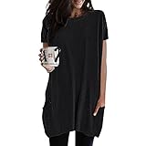 Long Tshirt Damen, Oversize Shirt Damen Longshirt Sommershirt Strand Oberteil Mit Taschen Einfarbig Longbluse Lose Tunika Basic Tops Casual T-Shirt Elegant Sweatshirt