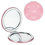 Mabor Taschenspiegel Klappbar, Zusammenklappbar Rund Mini-Make-Up-Spiegel Tragbar Glitzernd VergrößErungsspiegel Niedlicher Reisespiegel Doppelseitiger Spiegel FüR Damen