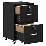YITAHOME Mobiler Aktenschrank, Rollcontainer, Druckertisch, Abschließbar, 2 Schubladen Verstellbarer Hängeregistratur, Unterschrank, für Dokumente im A4- und Letter-Format, 40x40x68.5 cm (Schwarz)