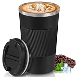 PQETBV Kaffeetasse, Thermobecher für Kaffee, 17oz/510ml isolierter Reisebecher, Autobecher, Doppelwandig Isoliert für Wasser und Tee, Warm und Kalt