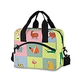 Niedliche Wildtiere-Lunchtasche für Damen und Herren, isolierte Lunchbox, Tragetasche mit abnehmbarem Schultergurt und Tragegriff, wiederverwendbare Kühltasche für Arbeit, Schule, Picknick