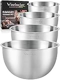 Winzbacher Edelstahl Schüssel [4er Set] 1l + 1.5l + 2.5l + 3.5l | Spülmaschinenfest | Stapelbar | Messskala | Rührschüssel, Salatschüssel, Schüsselset | innen poliert & außen gebürstet