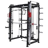 GORILLA SPORTS® Smith Maschine - mit Klimmzug, Rudern, Dip Station, Bizeps/Trizepsgriff, Langhantel und Hantelscheiben Aufnahme, Verstellbar, Stahl - Multipresse, Power Rack, Kraftstation, Power Cage