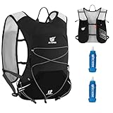 SKYSPER Laufweste, 12L Trinkrucksack mit 2 weichen Flaschen 500ml Laufrucksack Trailrunning Trinkweste für Running Wandern Marathon Damen Herren