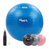 KM-Fit Gymnastikball 65cm | Trainingsball mit Luft-Pumpe | Sitzball Büro Anti-Burst | Ball für Fitness, Yoga, Gymnastik, Core Training | Pezziball Yogaball BPA-Frei | Blau