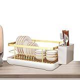 Geschirr-Trockenständer Für Küchentheke – Küchenständer Mit Abtropfschale, Geschirrhalter Mit Besteckfach | Multifunktionaler Organizer Für Teller Schüsseln Gläser Arbeitsplatte Spüle Haushaltsküche