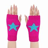 yolrdiw Damen Therian Star Fingerlose Handschuhe Handgelenklänge Strickhandschuh für Y2K Emo Grunge Punk Goth Zubehör, Rosenrot, Einheitsgröße