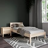 Hansales Holzbett 70x200 cm Kaja Scandi Style ohne Rollrost aus unbehandeltem hartem FSC® Birken Massivholz - über 350 kg - Einzelbett Bettgestell mit Kopfteil.