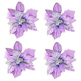 Aprilsunnyzone Künstliche Weihnachtssterne, 4 Stück, Weihnachtsbaumkränze, Glitzer-Blumen, Dekoration für Weihnachten, Neujahr, Hochzeit, Party, Ornamente (20 cm, lila)