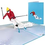 Sweetpopup® Ski Pop Up Karte Glückwunschkarte Gutscheinkarte Glückwunsch Winterurlaub Skifahren | Handgefertigt & mit Notizkarte | Grußkarte Skifahrer 028z