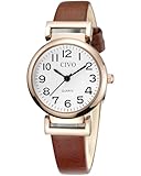 CIVO Braun Lederarmband Armbanduhr Damen: Wasserdicht Analog Quarz Klein Damenuhr - Klassische Geschenke fur Frauen