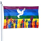 Regenbogenfahne Peace 90x150, Friedensfahne, Regenbogenflagge Frieden, Fahne Peace, Friedenszeichen Flagge, Friedenstaube Flagge, Peace Flagge, Friedensfahne für Drinnen/Draußen/Garten (rainbow)