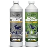 bio-chem 2-teiliges Campingtoiletten-Set – Bio Sanitärflüssigkeit 1 l + Grauwasser-Zusatz 1 l Sanitärzusatz für mobile Toiletten und Chemietoiletten WC-Reiniger