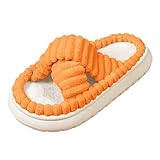 TBloevwlh Damen Hausschuhe Filz Supersoft Mit Klettverschluss Für Frauen Memory Foam Haus Schlafzimmer Cord Schleife Crossbands Slide Slipper Schuhe Bequem Trendy Geschenk Orange 41