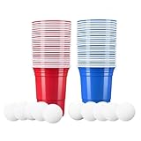 Beer Pong Game Set Party Pack 24-teiliges Set mit 473.6 g blauen und roten Kunststoffbechern, perfekt für Studenten, Geburtstage und Sommerspaß, ideales Trinkspiel für Junggesellenabschiede