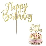 WLLHYF Happy Birthday Tortendeko Cupcake Topper Geburtstag Glitzernd Goldenes Geburtstagsparty Dekoration Kuchenaufsatz Zubehör für Jungen Mädchen