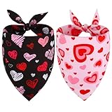 Vivifying 2Pack Valentinstag Halstuch Hund Verstellbares Liebeshundehalstuch mit Herzdruck, Valentinstag Hundelätzchen Schals für Kleine bis Mittlere Welpen (Rot & Pink, L)