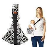 Babytrage Seitlich, Verstellbare Kindertrage, Multifunktionale Babytrage, Tragbar Baby Tragetuch für Babys von 0 bis 36 Monaten, Kleinkinder bis 15kg (Schwarz Muster)