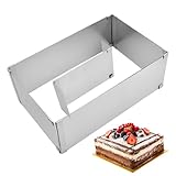 Fodlon Backrahmen Rechteckig Verstellbar, 10cm Hoch Quadratische Kuchenform, Tortenring Eckig Verstellbar, B 18-34cm x L 28-53cm, Edelstahl Backform Rechteckig für Mousses, Kuchen