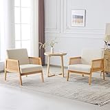 Ckaff Ohrensessel Sessel Wohnzimmer 2er Set, Loungesessel Armlehnstuhl Relaxsessel mit Holzrahmen und Polsterung, Ohrensessel Polstersessel Bouclé fürs Wohnzimmer Schlafzimmer, Weiß