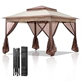 LEADZM Pavillon,Faltpavillon 3.3 x 3.3m,4 Moskitonetz,Gazebo,Wasserdicht,Stabil,UV Schutz 50+,Doppeldach Design,Belüftet,Partypavillon,Gartenzelt,für Patio,Garten,Camping und Gewerbliche Nutzung,Khaki