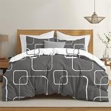 Dreamzie Bettwäsche Set 200x220 cm mit 2 Kissenbezügen 80x80 cm - Muster Karos Grau - Bettwäsche 200x220 Erwachsene aus 100% Mikrofaser - Zertifiziert ohne Chemikalien (Oeko TEX)