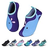 SAGUARO Kinder Badeschuhe Jungen Aquaschuhe Mädchen Schnell Trocknend Strandschuhe Atmungsaktiv Wasserschuhe Surf Yoga Neoprenschuhe,Blau Delfine,Gr.26/27 EU