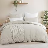 Aisbo Bettwäsche 200x220 3teilig Beige/Weiß - Bettwäsche Sets 1 Bettbezug 200x220 cm + 2 Kissenbezüge 80X80 cm, ÖKO-TEX Wendebettwäsche Weich Mikrofaser mit Reißverschluss