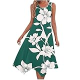 Dyhxuan Sommerkleid Damen Lang Lässig Lose Midikleid mit Unregelmäßigem Saum Sommer Ärmellose Strandkleid Blumendruck Tank Kleid Elegant Blumenkelid Strand Urlaub Freizeitkleid für Frauen