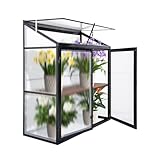 Euboer Aluminium Anlehngewächshaus Beistell Tomatengewächshaus klein Gewächshaus Doppeltür Treibhaus 140x55X130 cm schwarz
