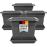 4er Set Pflanzkübel Groß Aussen XXL, Anthrazit Blumentopf Gross 48 cm, Pflanzentopf Blumentopf mit Untersetzer, Blumentöpfe Pflanztöpfe Blumenkübel, Pflanztopf Kunststoff, Made in DE, Model: Alma